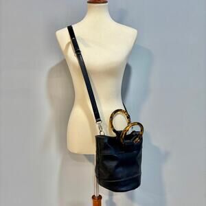 Y2K Abercrombie&Fitch Black Faux Leather Tortoiseshell Ring Bucket Bag Crossbody